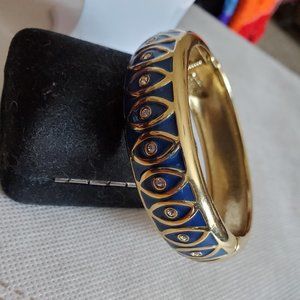 Vintage Gold Tone Blue Enamel Clamp Bracelet Style